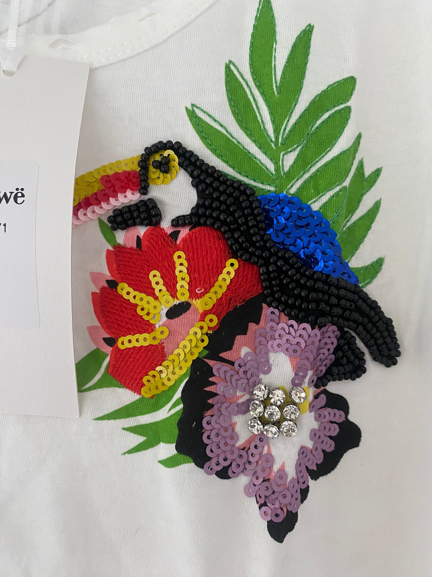 Parrot ripped style diamonte T-shirt