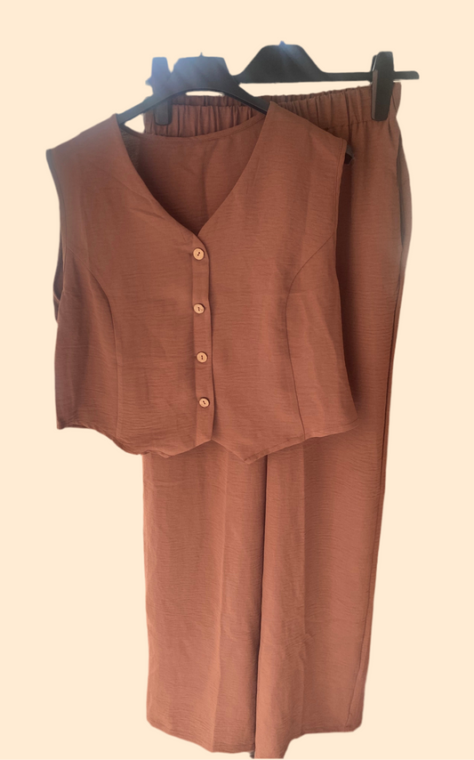 Chocolate waistcoat and trouser set