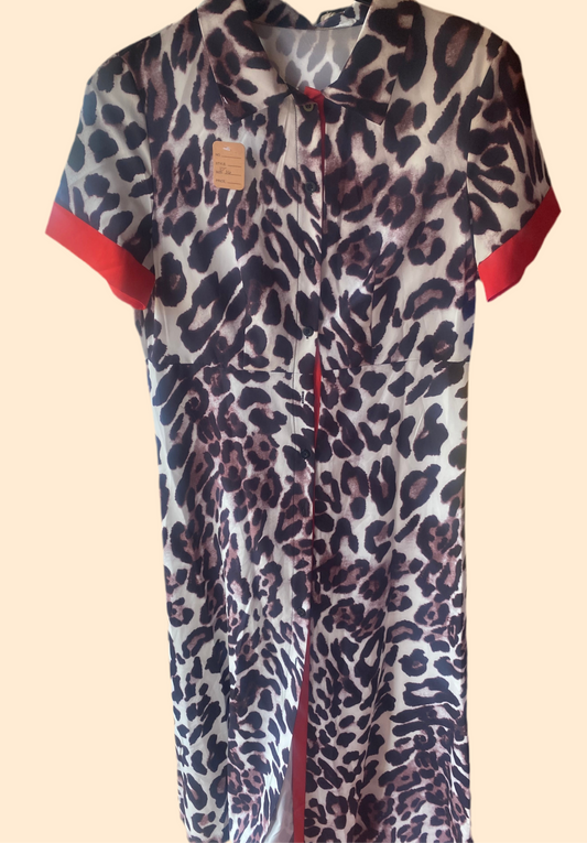 Leopard with red piping t shirt long dress